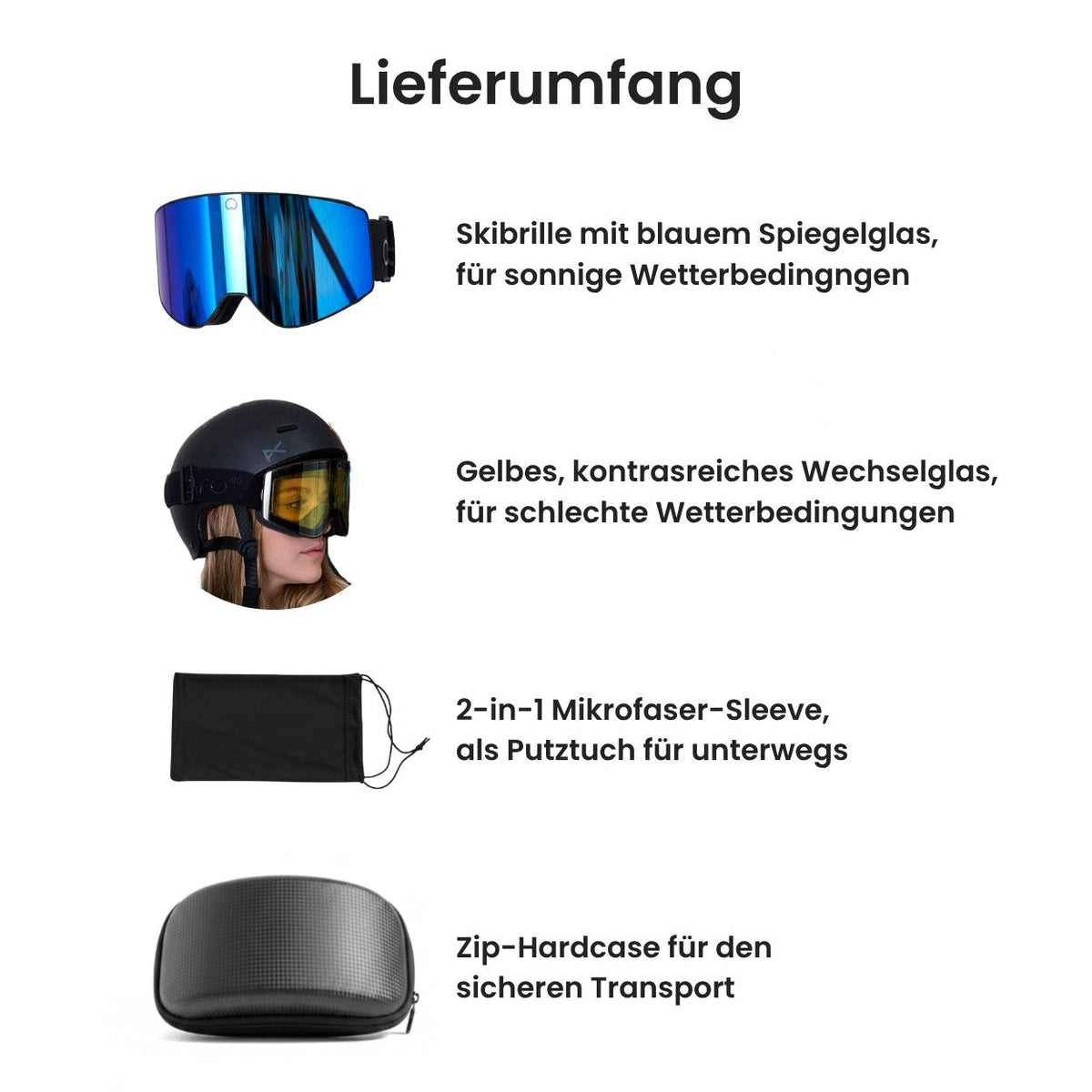 Skibrille mit Magnet-Wechselglas | Blau & Gelb